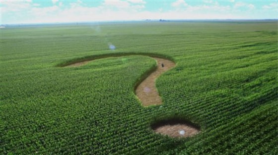 This undated television advertisement provided by The Corn Refiners Association, shows a corn maze shaped like a question mark. 